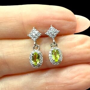earrings peridot green CZ diamond shape dangle jewelry fashion accessories gift